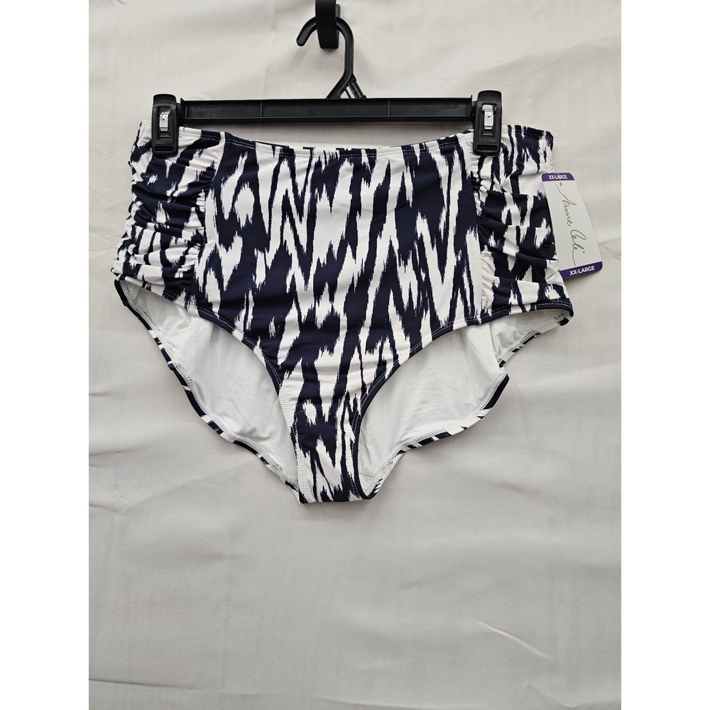 Anne Cole Womens High Waisted Bikini Bottom Navy White Abstract Ruched XXL